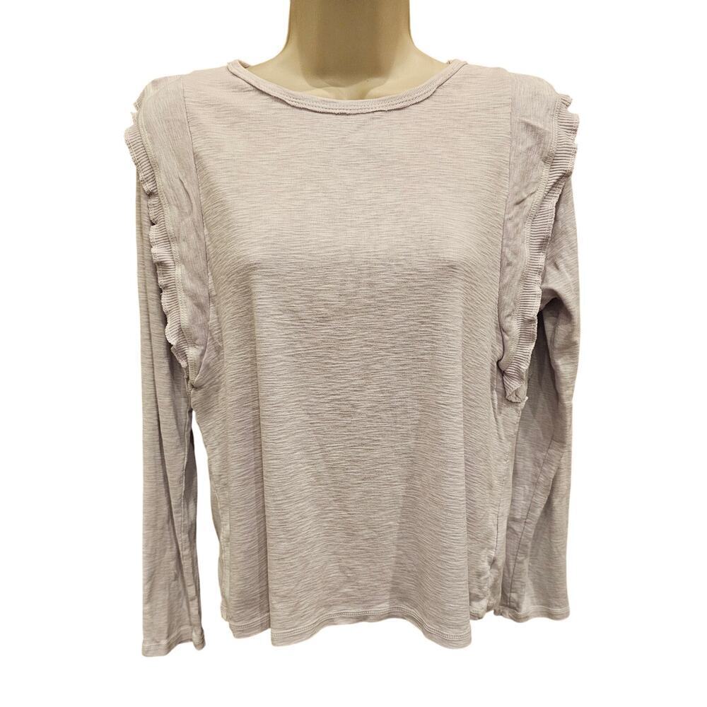 Eri Ali S light lilac ruffle arms casual career teacher top blouse knit sweater